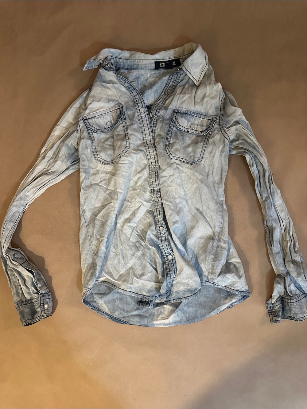 Forever 21 Faded Light Blue Denim-Style Button Down Shirt